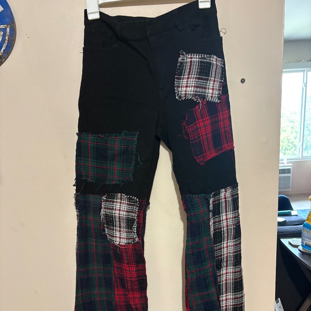 DOLLS KILL 90s Vintage Patched Flare/Fringed Denim Pants Size M